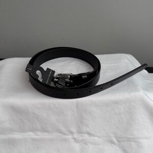 Banana Republic Black Leather Belt with Polished Silver Buckle